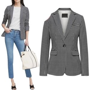 Banana Republic Black/ White Checked Long And lean Blazer Office Siren  Sz 6